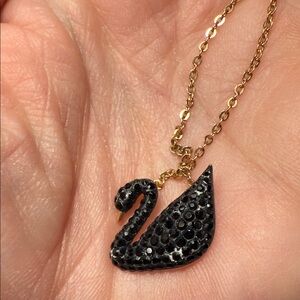 Elegant Black Swarovski Swan Pendant Necklace
